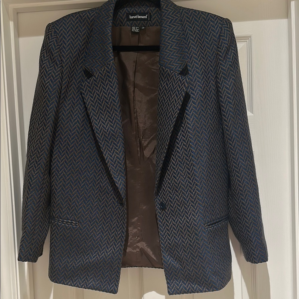Harve Bernard 100% wool Blue and brown Blazer size 12